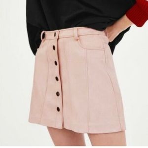 Zara TRF Button-up Snap Pink Faux Suede Mini Skirt Size M